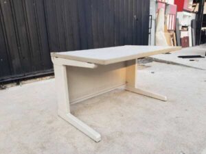 Work desk, steel legs, wooden top, grey, 120 cm