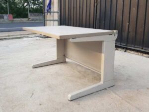Work desk, steel legs, wooden top, grey, 120 cm