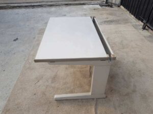 Work desk, steel legs, wooden top, grey, 120 cm