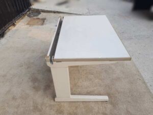 Work desk, steel legs, wooden top, grey, 120 cm