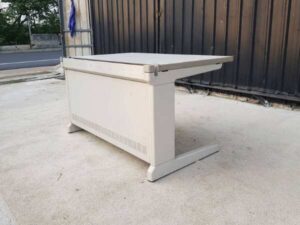 Work desk, steel legs, wooden top, grey, 120 cm