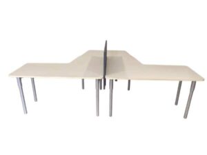 L-shaped corner desk, 2 seats, steel legs, wooden top