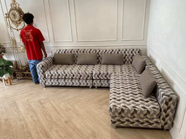 3-seat L-shaped corner sofa, fabric cushion, gray shade *New, never used