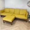 4-seat sofa with stool, wooden frame, fabric cushion, yellow, Yachon brand