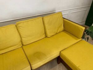 4-seat sofa with stool, wooden frame, fabric cushion, yellow, Yachon brand