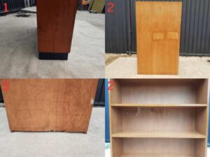 High wooden shelf, teak frame, 5 levels