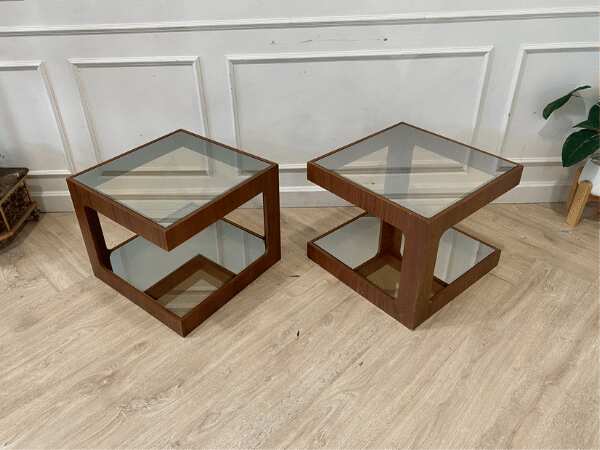 Side table, real wood, glass top, SB FURNITURE brand
