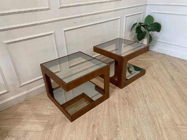 Side table, real wood, glass top, SB FURNITURE brand