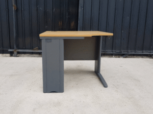 Brown wooden top work table 90cm for L-shaped corner, Rockworth steel legs