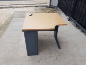 Brown wooden top work table 90cm for L-shaped corner, Rockworth steel legs