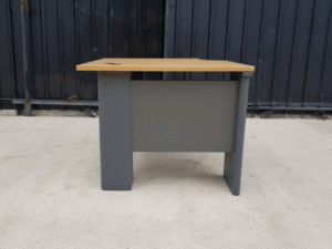 Brown wooden top work table 90cm for L-shaped corner, Rockworth steel legs