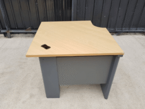 Brown wooden top work table 90cm for L-shaped corner, Rockworth steel legs