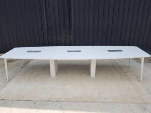 Conference table, 12 seats, wooden frame, white