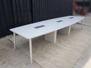 Conference table, 12 seats, wooden frame, white