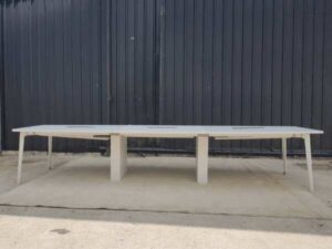 Conference table, 12 seats, wooden frame, white