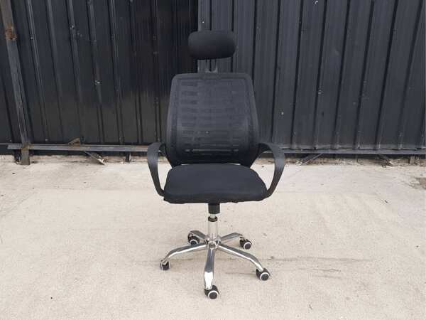 Office chair, fabric cushion, mesh backrest, black