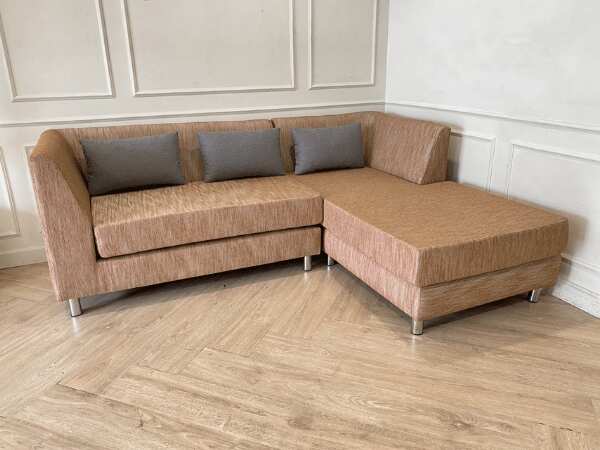 Left corner L-shaped sofa, 2 seats, fabric cushion, brown color *New, never used