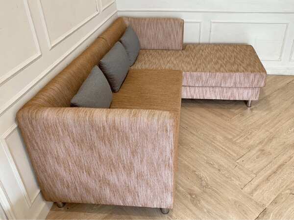 Left corner L-shaped sofa, 2 seats, fabric cushion, brown color *New, never used