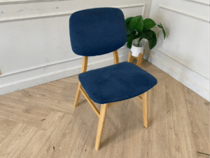 Wooden chair, fabric cushion, blue, modern style