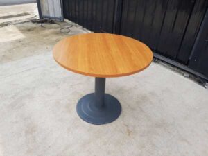 Round table, steel legs, wooden top, 80-90 cm