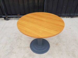Round table, steel legs, wooden top, 80-90 cm