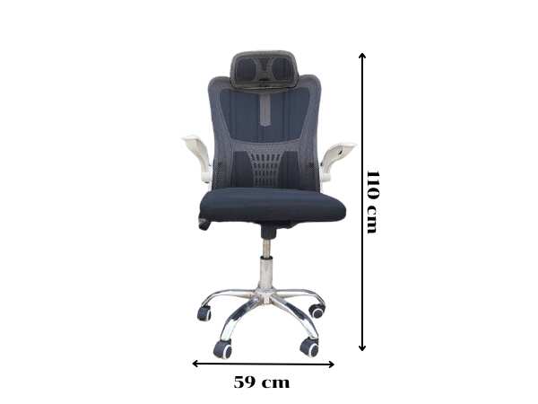 Office chair, fabric cushion, mesh backrest, black with white edges