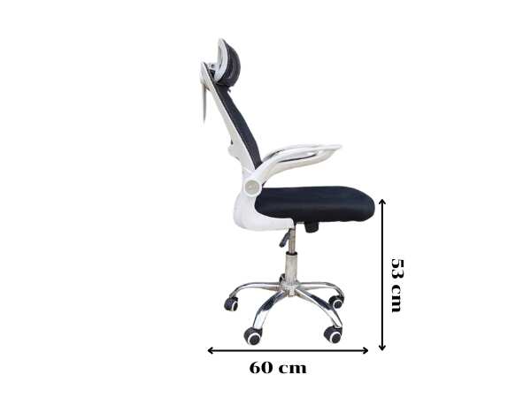 Office chair, fabric cushion, mesh backrest, black with white edges