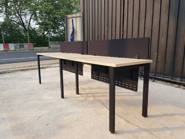 2-seat work desk, steel legs, wooden top, with partition