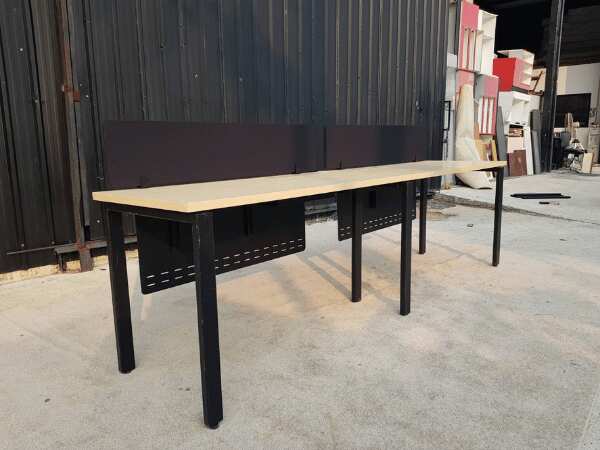 2-seat work desk, steel legs, wooden top, with partition