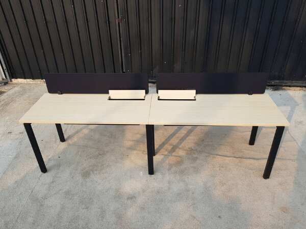 2-seat work desk, steel legs, wooden top, with partition