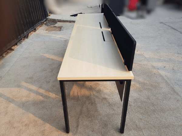 2-seat work desk, steel legs, wooden top, with partition
