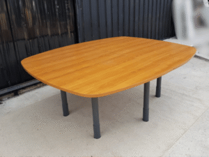 Conference table, 8 seats, steel legs, wooden top, 200 cm.