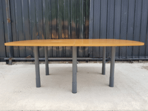 Conference table, 8 seats, steel legs, wooden top, 200 cm.
