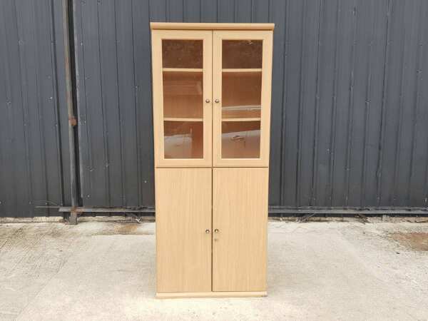 Tall wooden cabinet, 6 shelves, glass top, Koncept brand