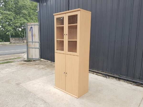 Tall wooden cabinet, 6 shelves, glass top, Koncept brand
