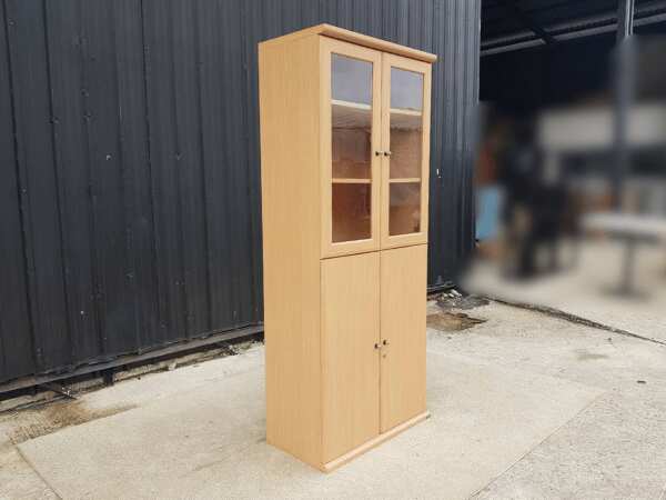 Tall wooden cabinet, 6 shelves, glass top, Koncept brand