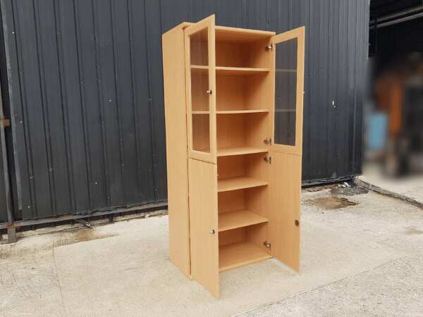 Tall wooden cabinet, 6 shelves, glass top, Koncept brand