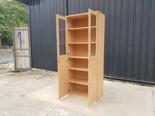 Tall wooden cabinet, 6 shelves, glass top, Koncept brand