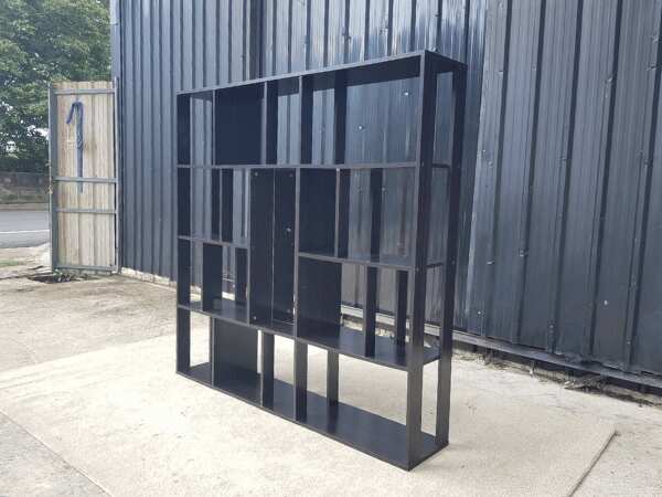 Multipurpose display shelf, wooden frame, black
