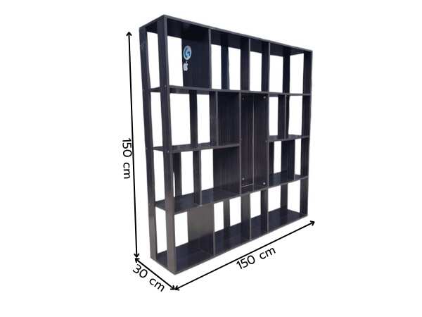 Multipurpose display shelf, wooden frame, black