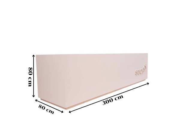Pink 4-door wooden counter, 300 cm