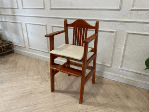 Children's chair, wooden frame, leather seat, white