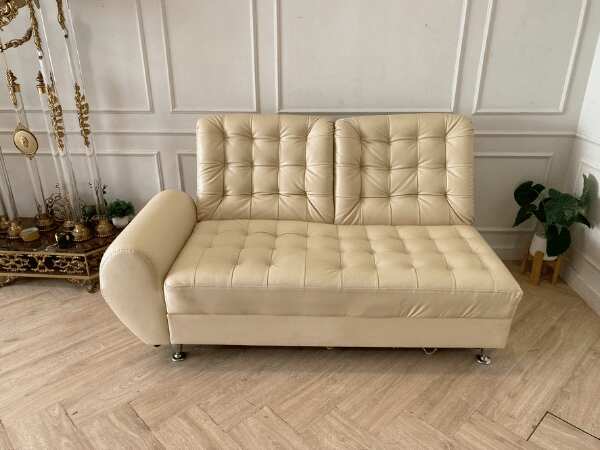2-seat sofa bed, leather cushion, cream color