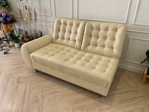 2-seat sofa bed, leather cushion, cream color