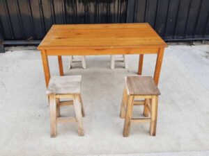 Wooden table set, restaurant, cafe, with 4 chairs