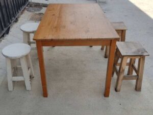 Wooden table set, restaurant, cafe, with 4 chairs