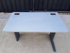 Work desk, steel legs, wooden top, grey, 100 cm
