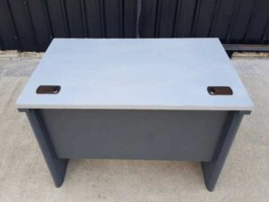 Work desk, steel legs, wooden top, grey, 100 cm