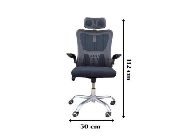Office chair, fabric cushion, mesh backrest, black