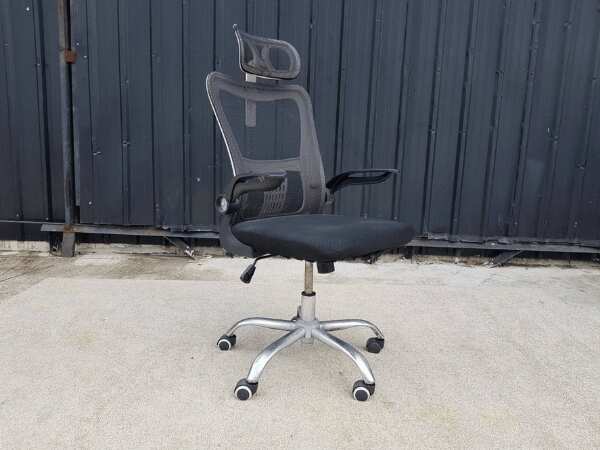 Office chair, fabric cushion, mesh backrest, black